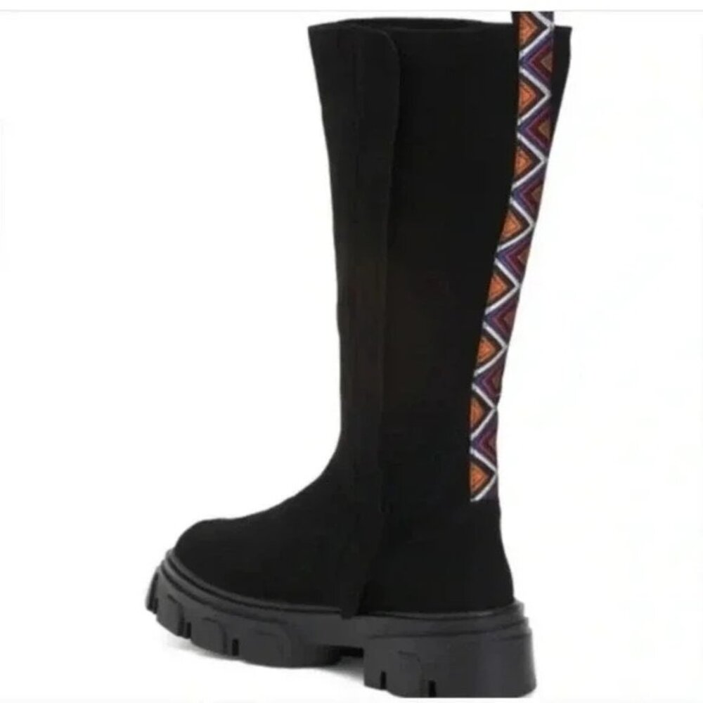 Farm Rio Tall Lug Sole Suede Boots Women's 9 (8.5) Platform Embroidered Zip Boho